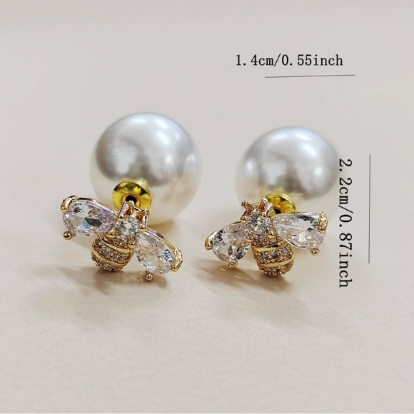 Royal Hive Jacket Bee Pearl Earrings - Picture 2 of 3